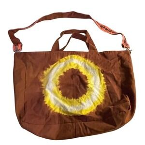 Free People Brown Tie Dye Canvas‎ Tote Bag Sunburst Crossbody Strap